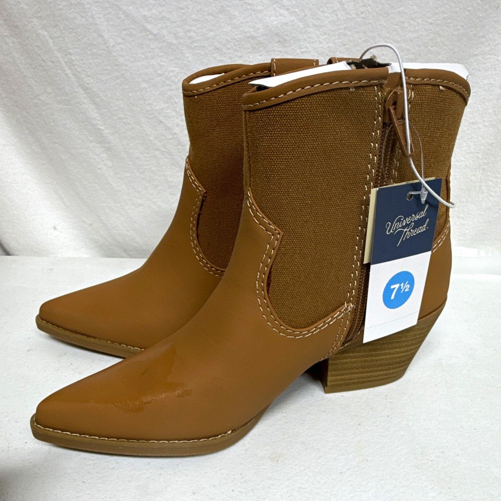 Universal Thread Women's Brown Ankle Bootie Pointed Toe Zip Western 7.5 M